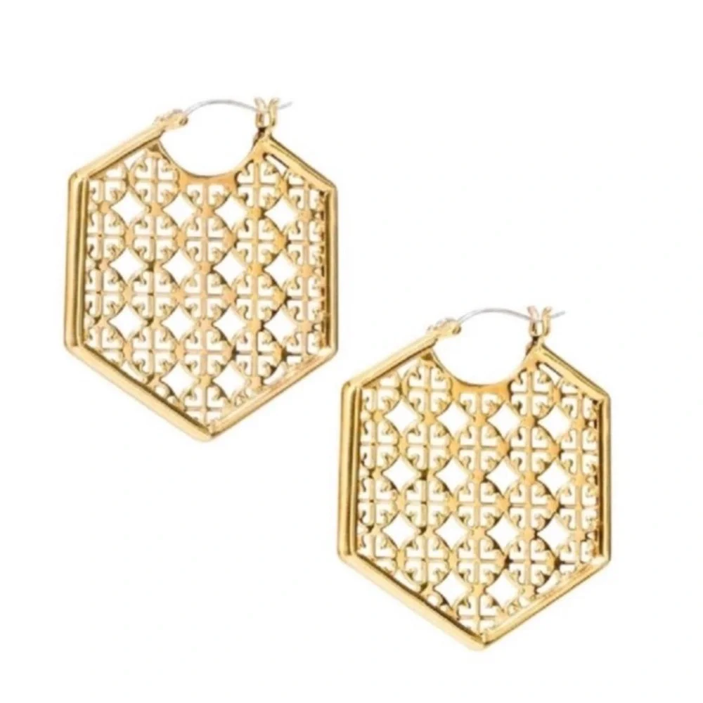 Tory Burch Hexagon Logo‎ Earrings NEW